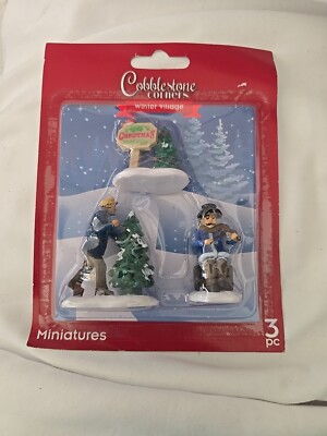 Cobblestone Corners Winter Village Miniatures Christmas Tree Farm 3 pc Set NEW