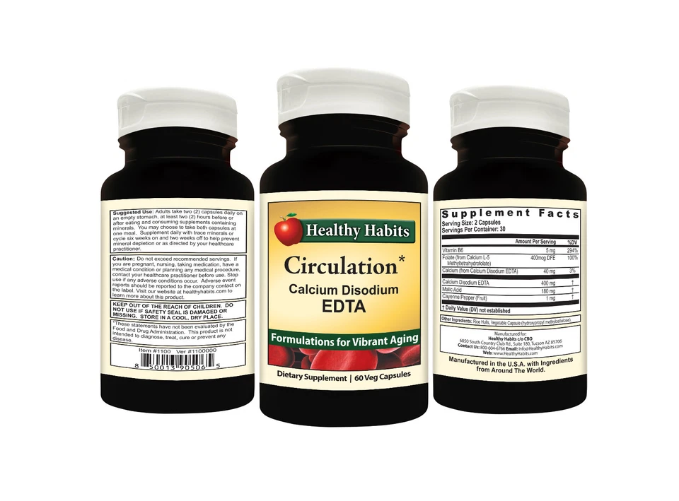 Circulación de hábitos saludables con EDTA - Botella 60 cápsulas vegetales Foto 2 de 4