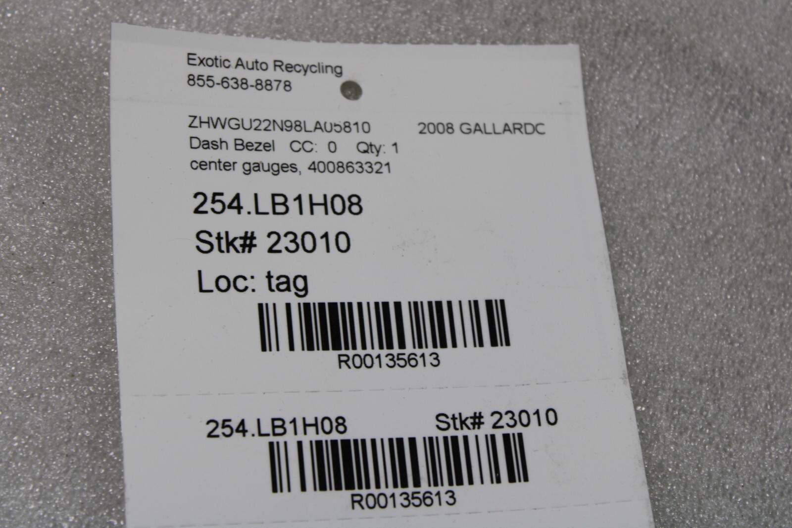 Lamborghini Gallardo, Upper Dash Gauge Bezel, Used, P/N 400863321