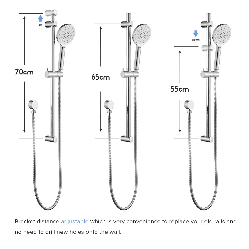 Shower Rail Set Hand Held Shower Head On Shower Slide Bar Chrome Bathroom Round