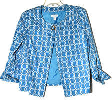 Charter Club Blue White Loops Cotton Cuffed Sleeves Womens Jacket Size M NWOT