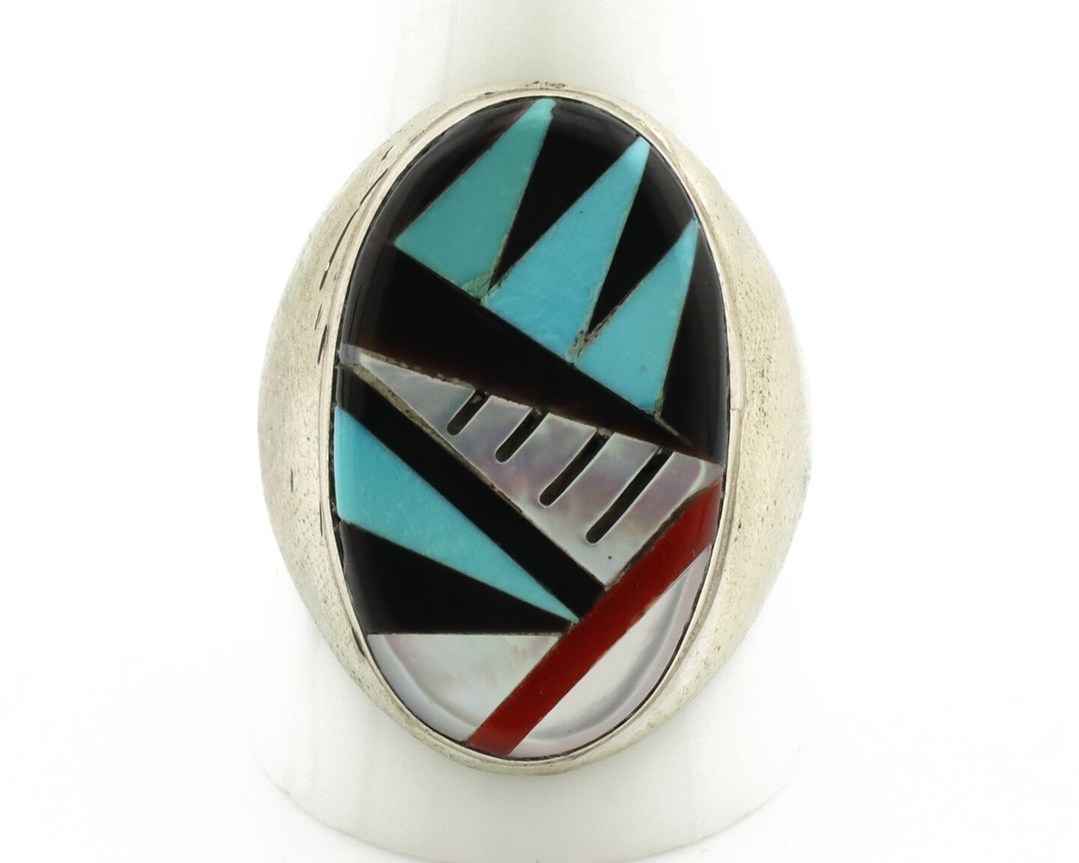 Zuni Inlaid Ring .925 Silver Gemstone Artist Native American