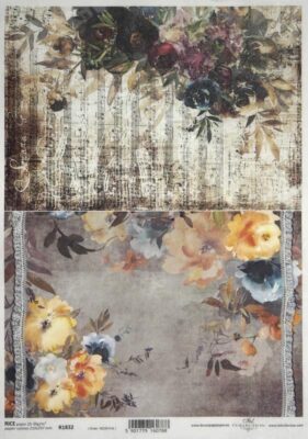 Reispapier A/4 für Decoupage Sammelalbum Blatt - bemalte Blumen Sonate