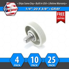 1/4"-20 x 3/8" Thumb Screw Stainless Steel - Gray 1" Round Knurled Knob - USA