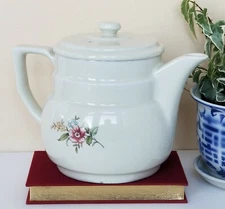 Depression Era Drip-o-lator Ceramic Coffee Pot Floral Enterprise Aluminum USA
