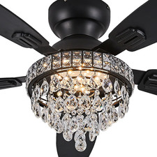 Crystal Ceiling Fan Fandelier with Lights-Ceiling Fans with Lights,50" Low Profi