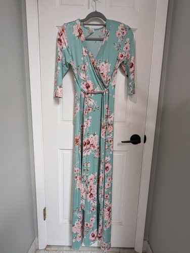 LARA FASHION MAXI DRESS SOFT KNIT Belted Multicolor Flora 3/4 SLEEVE Size Small