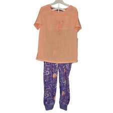 Cat  Jack, 3 pc, girls PJ's, Coral top, Purple pants  Tie dye shorts, L 10/12 
