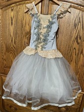 Weissman Girls Child Large Gray Beige Maxi Skater Dress Leotard Dance Ballet