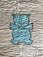 Vintage Handmade Kitschy Blue Cat Baby Blanket