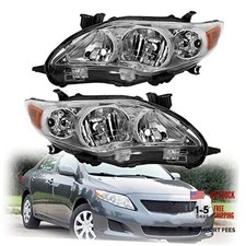 Halogen Headlight Assembly Driver and Passenger Side Chrome Headlamps