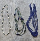 JEWELRY LOT VTG -MOD BEADED NECKLACES GLASS + STONE + SEED BEADS IN BLUE & GREEN — photo 1