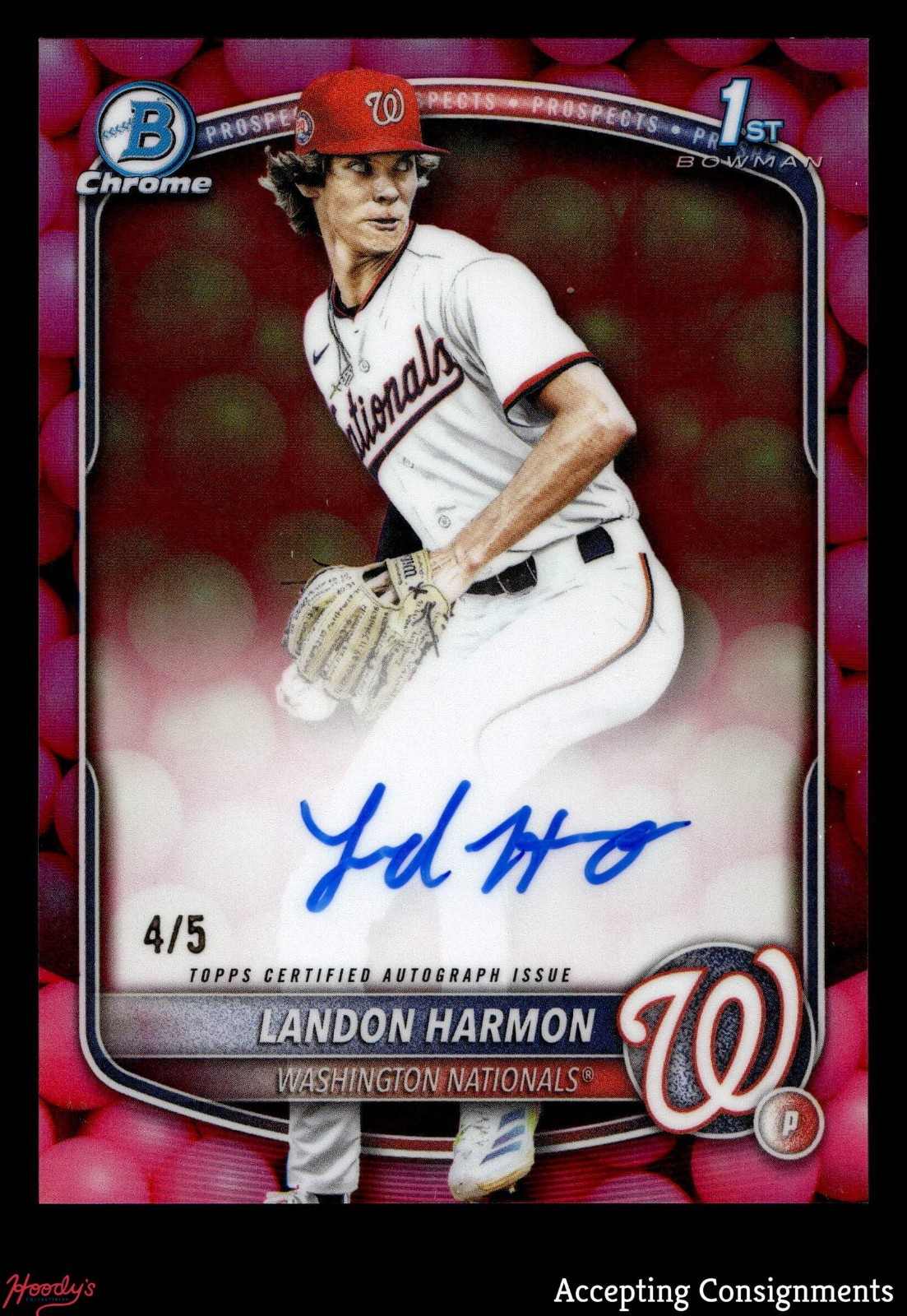 2025 Bowman Chrome Draft Bubble Gum Refractor Landon Harmon 1ST ROOKIE AUTO 4/5
