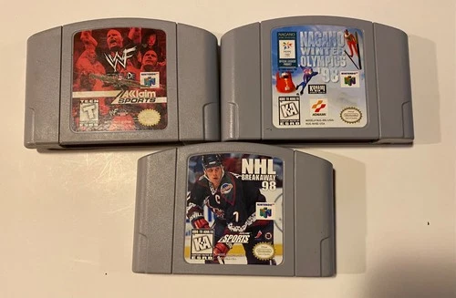 wwf attitude, nhl breakaway 98, nagano Winter Olympics 98 n64 authentic tested