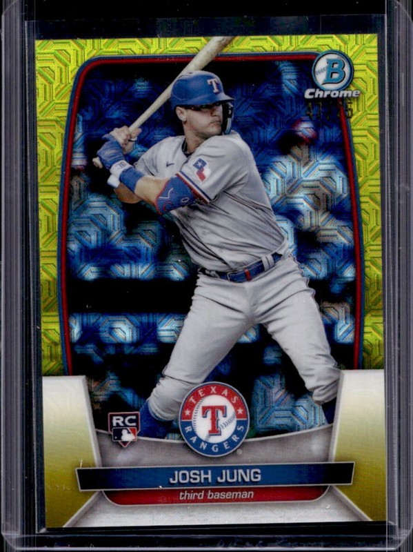 2023 Bowman Mega Box Josh Jung RC Yellow Mojo Refractor Rookie #/75 Rangers