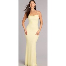 Windsor Light Yellow Beaded Sequin Cowl Neck Formal Prom Dress NWT Size M