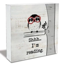 Rustic Shhh I'm Reading Quote Wood Box Sign Bookshelf Wooden Box Sign