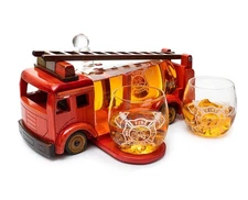 Firetruck Whiskey Decanter Set with Two 12 oz Glasses – Unique Firefighter