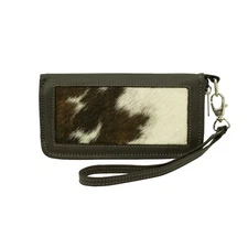 American West Womens Cow Town Pony Hair-On Leather Zip Around Wallet OS