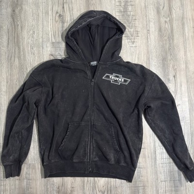 Vintage Chevrolet Hoodie Men s M Black Graphic Zip Up Sweatshirt Trucks Graphic