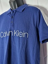 New Calvin Klein Logo Mens Size Medium Indigo Night Blue SS Polo Shirt