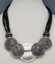 Chico's Ottoman Empire Style Medallions Silver Tone Necklace 16 in + 4 in