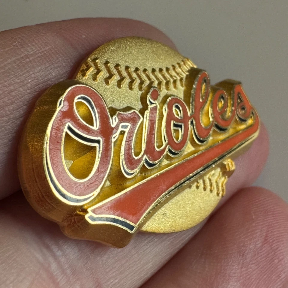 Vintage Baltimore Orioles Gold Baseball Script Enamel Lapel Pin Peter David MLB - Image 2 of 4