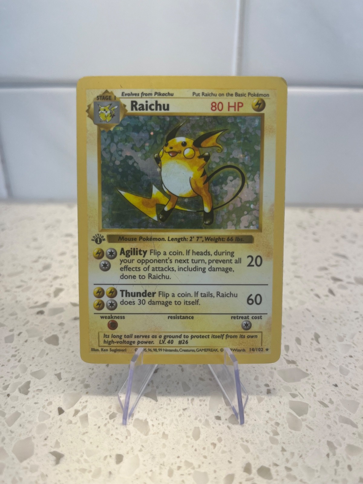 Raichu 14/102 Base Set 1st Edition Shadowless Holo 1999 Pokemon Card MP/HP