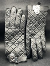 MICHAEL KORS Quilted Genuine Leather Hamilton Lock Silver  Black  SMALL Gloves