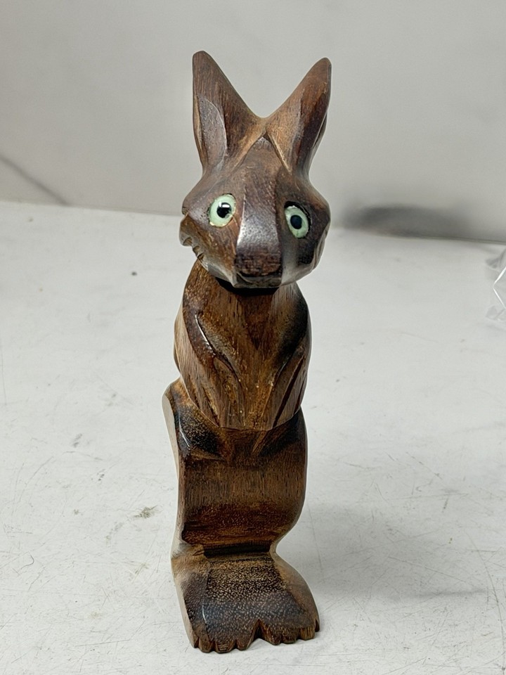 Vintage Carved Wood Rabbit Figural Corkscrew Made in France Novelty Barware