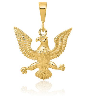 10K Solid Yellow Gold Large Spread Eagle Pendant Necklace 30mm 1.2 inch Polished
