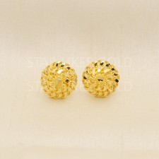 Solid 22k Yellow Gold Swirl Round Stud Earrings Textured Spiral Wheel Tops