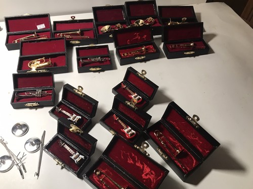 Miniature Metal 16 Instruments in Velvet Cases Collectible Music ...