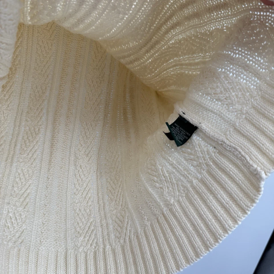 Suéter Lauren Ralph Lauren Crema Tejido con Cable Lino y Algodón Talla Grande Foto 4 de 4