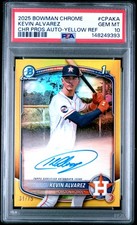 2025 BOWMAN CHROME PROSPECT AUTOS YELLOW REFRACTOR KEVIN ALVAREZ 31/75 PSA 10