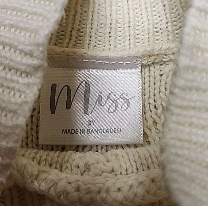 ☆ Vestido Suéter Miss Niño Niña Manga Larga Cuello Simulado Algodón Talla 3T Marfil Foto 4 de 4