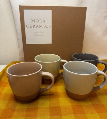 Mora Ceramic Large Latte Mug Set of 4, 16oz - 16 Ounces, Assorted Neutrals
