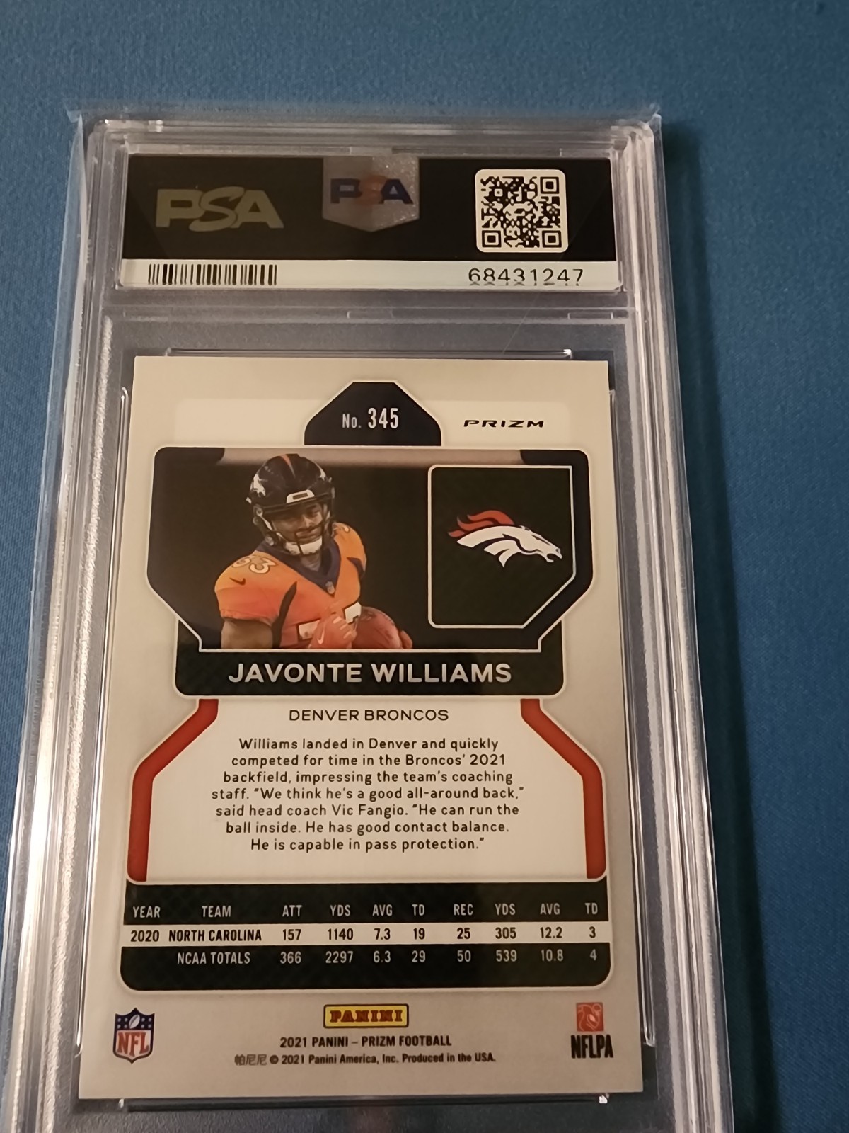 2021 Panini Prizm Football Javonte Williams- RED ICE ROOKIE PRIZM- PSA 10 view 7