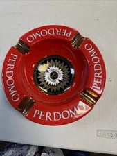 Perdomo Red and Gold Ceramic Large Cigar Ashtray 9" Diameter New In BOX