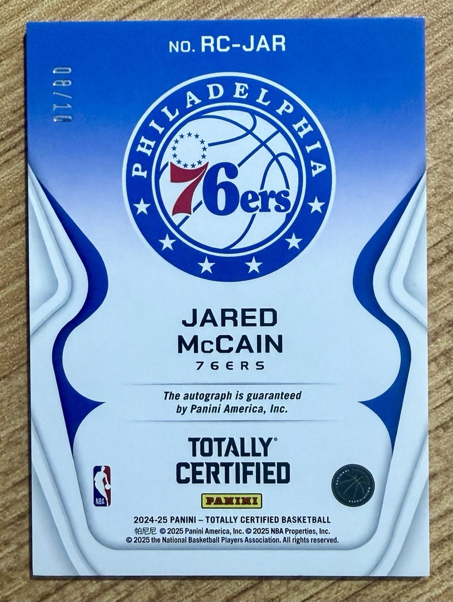 2024-25 TOTALLY CERTIFIED JARED MCCAIN GOLD ROOKIE ROLL CALL AUTO