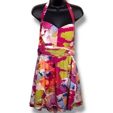 Size 12 Guess Colorful Halter Style Dress Sleeveless Retro Pinup Sweetheart Neck