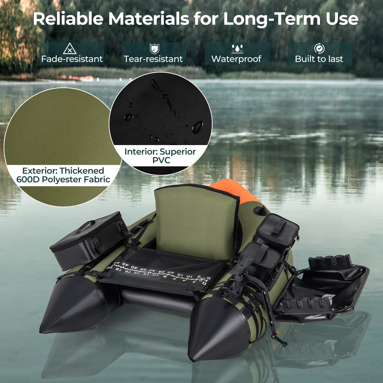Inflatable Fishing Float Tube Portable Fishing Boat w/3 Detachable Storage Boxes