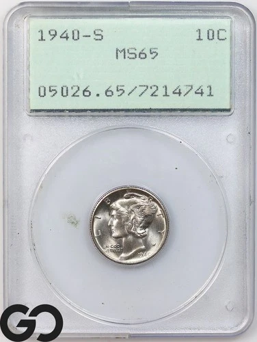 1940-S Mercury Dime, PCGS MS-66 ** Old Rattler Holder, Lustrous!