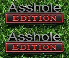 2pc Metal Ass hole Edition Emblems 3D Front Hood Side Metal Auto Badge,Black&Red