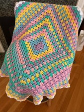 Crochet Granny Square Blanket Afghan Wrap Baby Worsted 33x33" Bright Mult Unisex