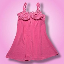 Vintage 1999 Victoria  s Secret Pink Floral Lace Babydoll Lingerie Slip Dress