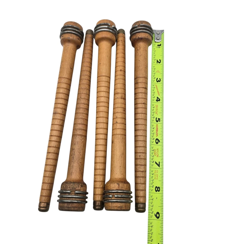 Set Of 5 Vintage Wooden Yarn Thread Wool Spool Spindle Bobbin Wood Loom  - Image 2 of 3