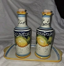 Deruta Limoni Oil and Vinegar Set Hand Painted In Italy