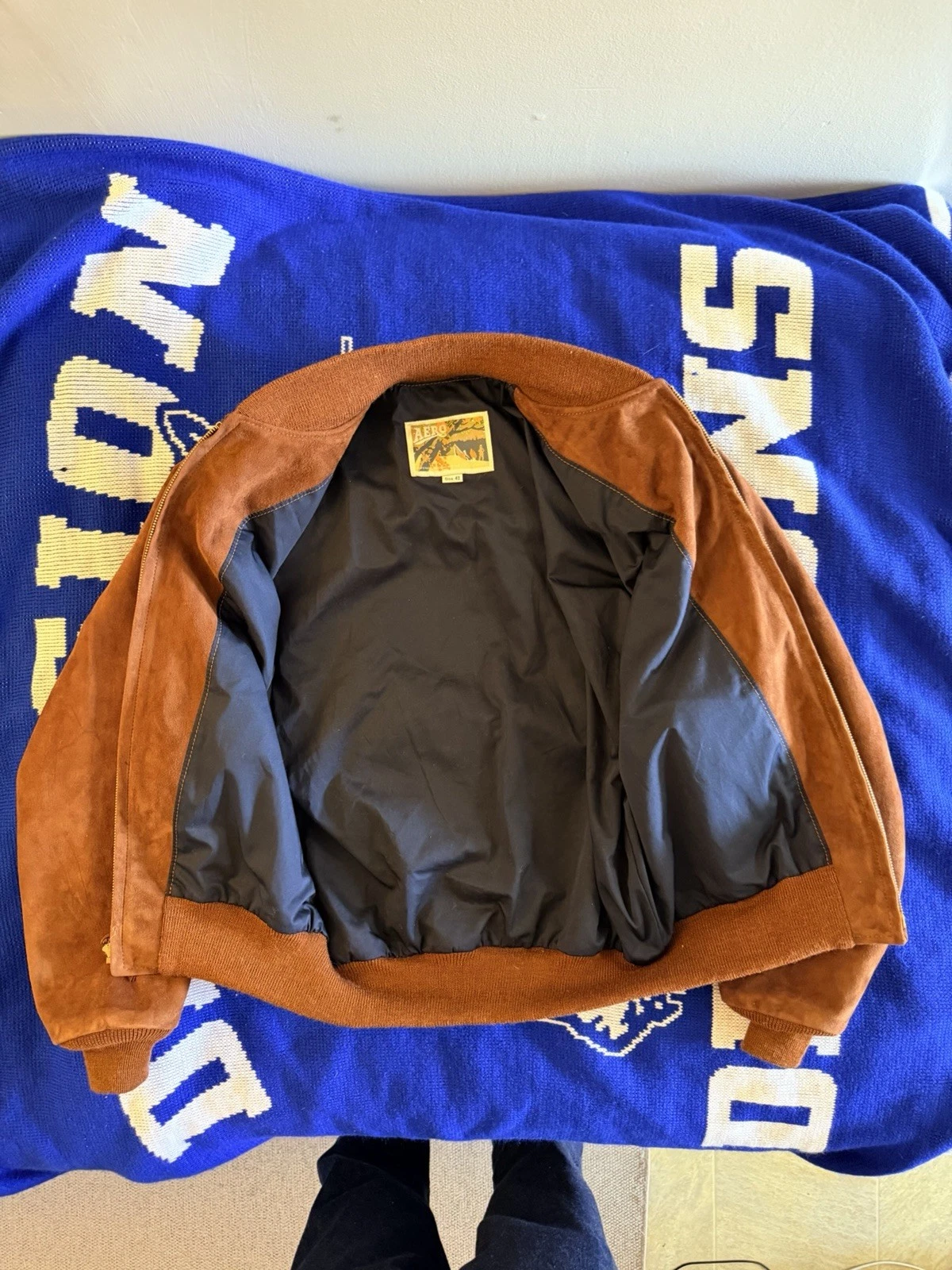 Aero Leathers Men’s 1950s College Bomber Jacket Goat Suede 42 Zip Lined image 3