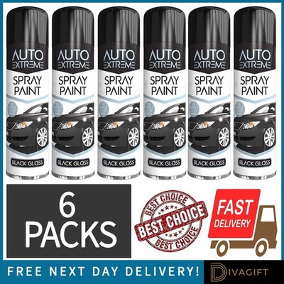 6 x SCHWARZ GLANZ AEROSOL SPRAY LACK 250ML AUTO AUTO EXTREME FÜR METALL KUNSTSTOFF NEU
